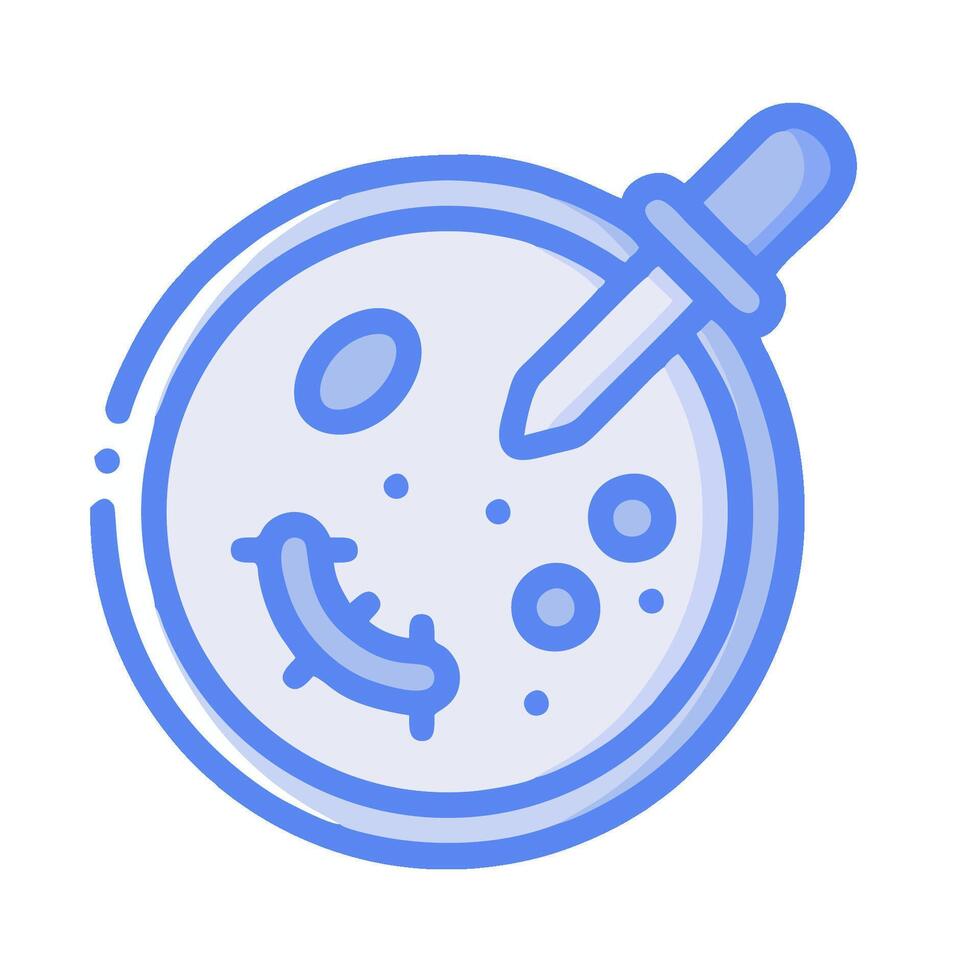 A blue and white icon of a microscope with a knife vector