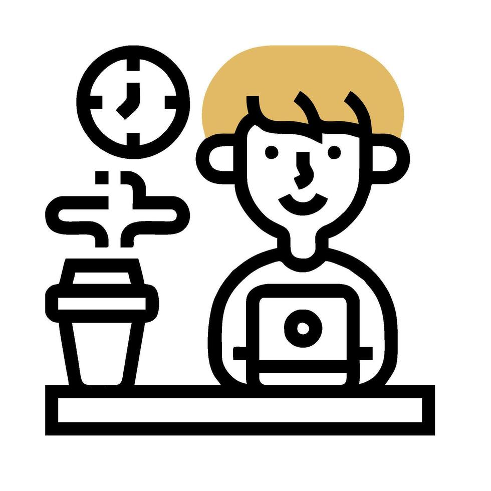 A man is sitting at a desk with a laptop and coffee vector