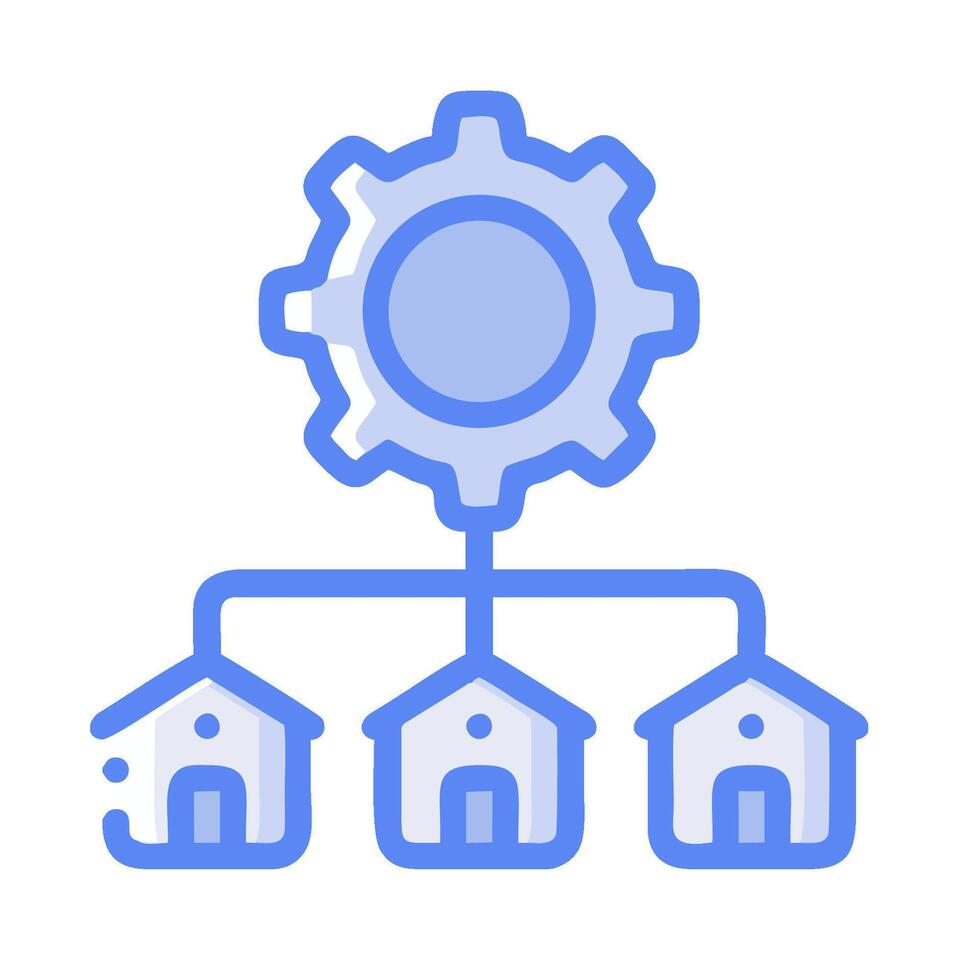 A blue icon with a house and a gear vector
