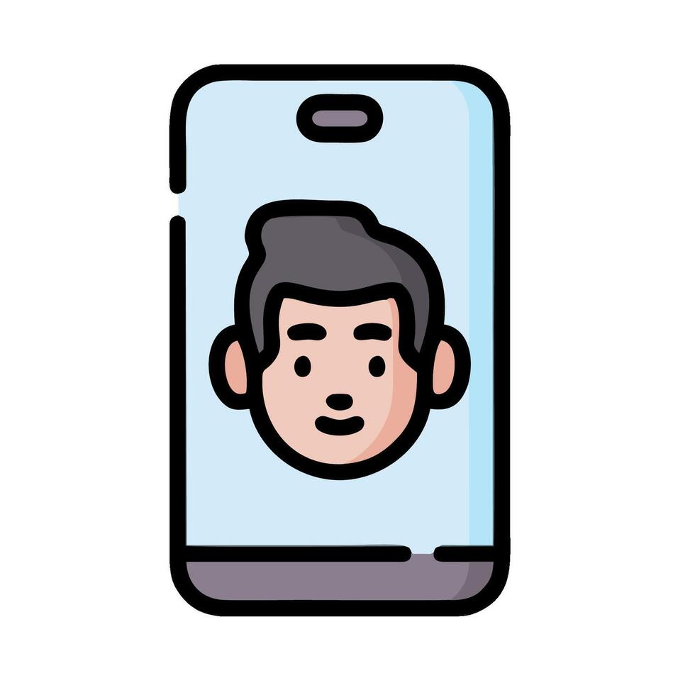 A man's face is on the screen of a phone vector
