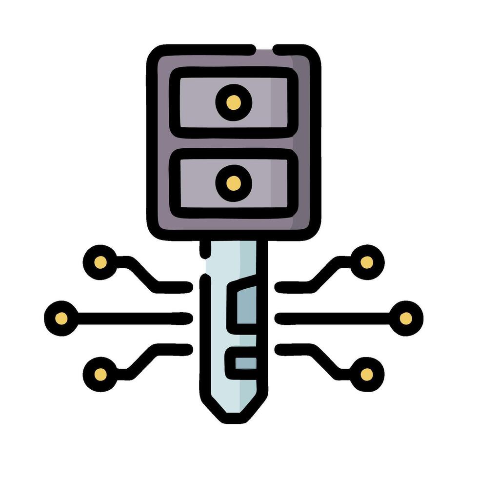 A key with a circuit board connected to it vector