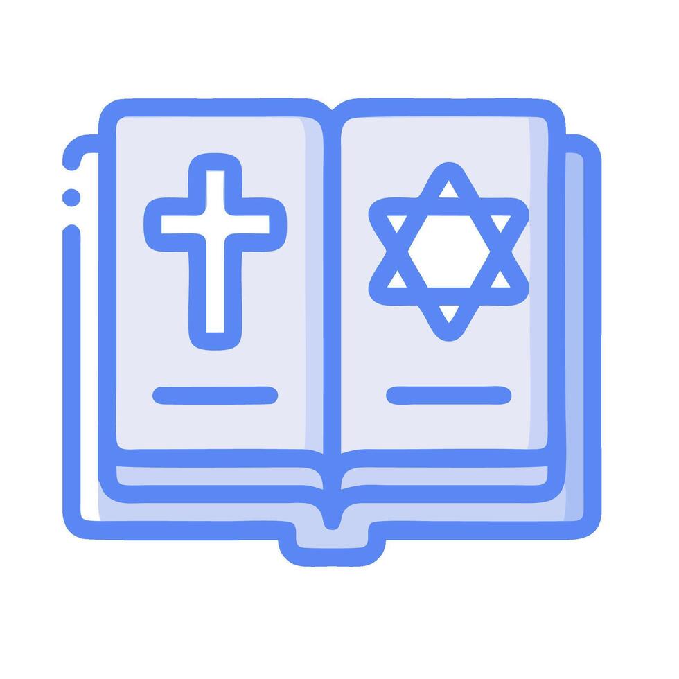 An open bible with a cross and a star of david vector