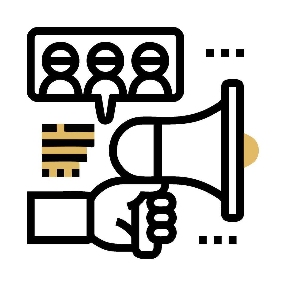 A hand holding a megaphone and a group of people vector