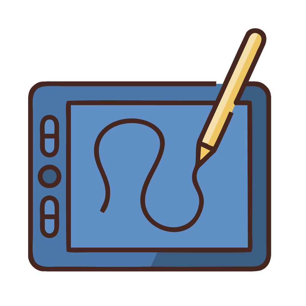 A tablet with a pencil and a drawing vector