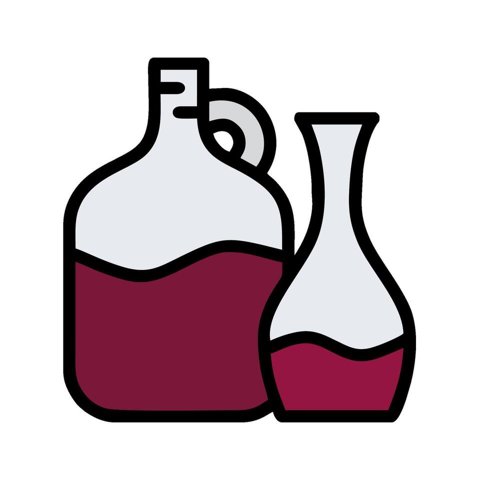 A wine bottle and jug with red liquid vector
