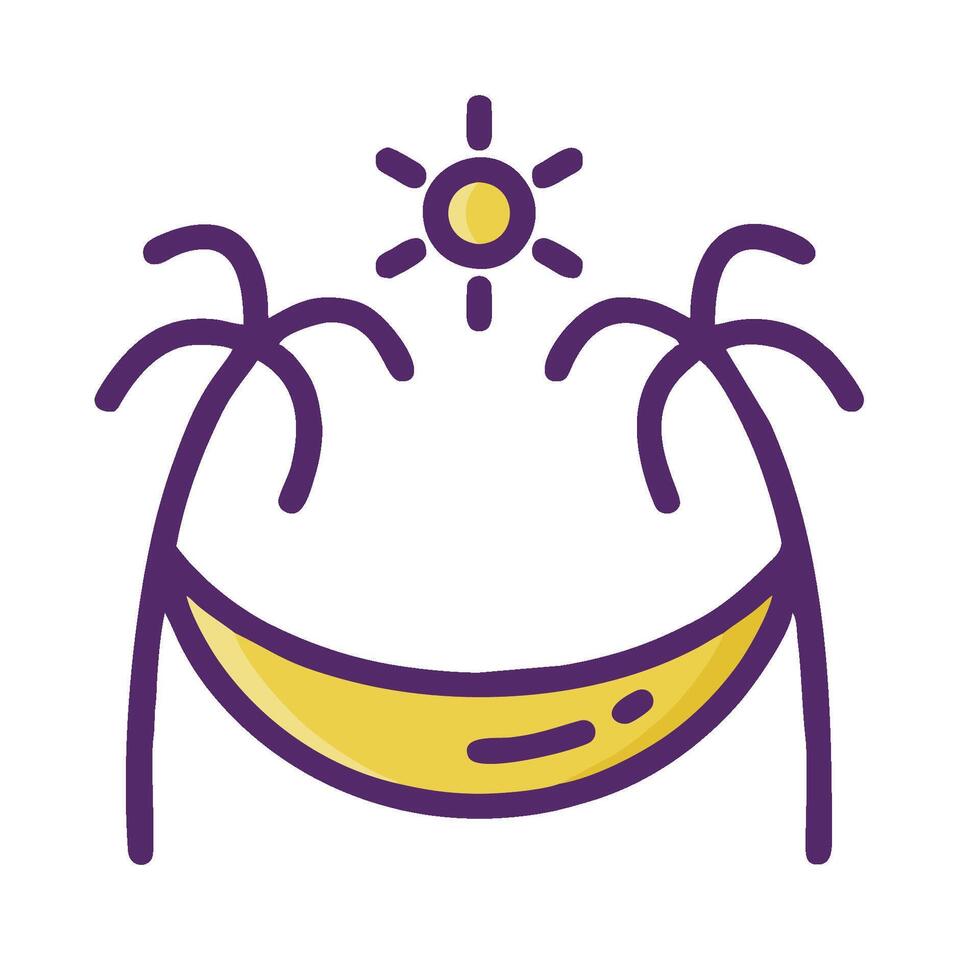 A purple and yellow hammock with palm trees vector