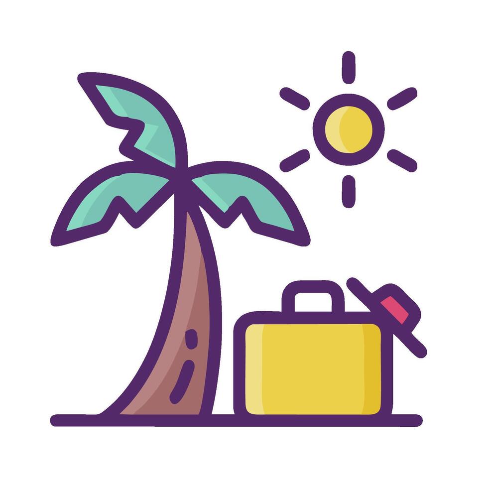 A suitcase and palm tree with the sun in the background vector
