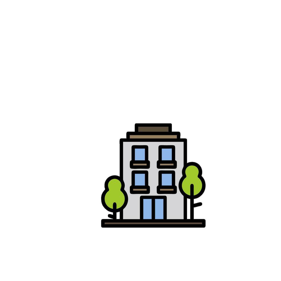 A building with trees and a tree in front of it vector