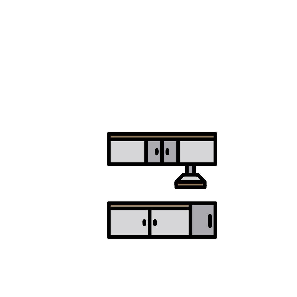 A drawing of a kitchen cabinet with a sink vector
