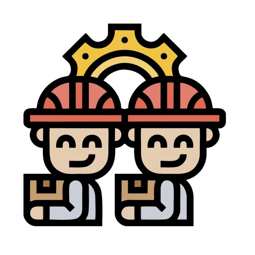 Two men in hard hats holding a box vector
