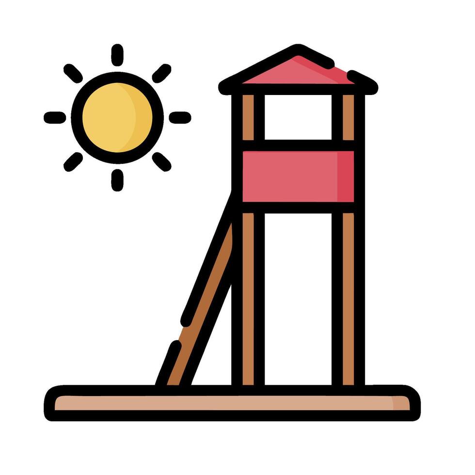 A lifeguard tower with a sun in the background vector