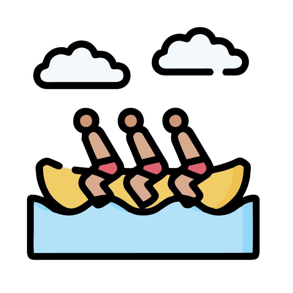 Three people in a banana boat on the water vector