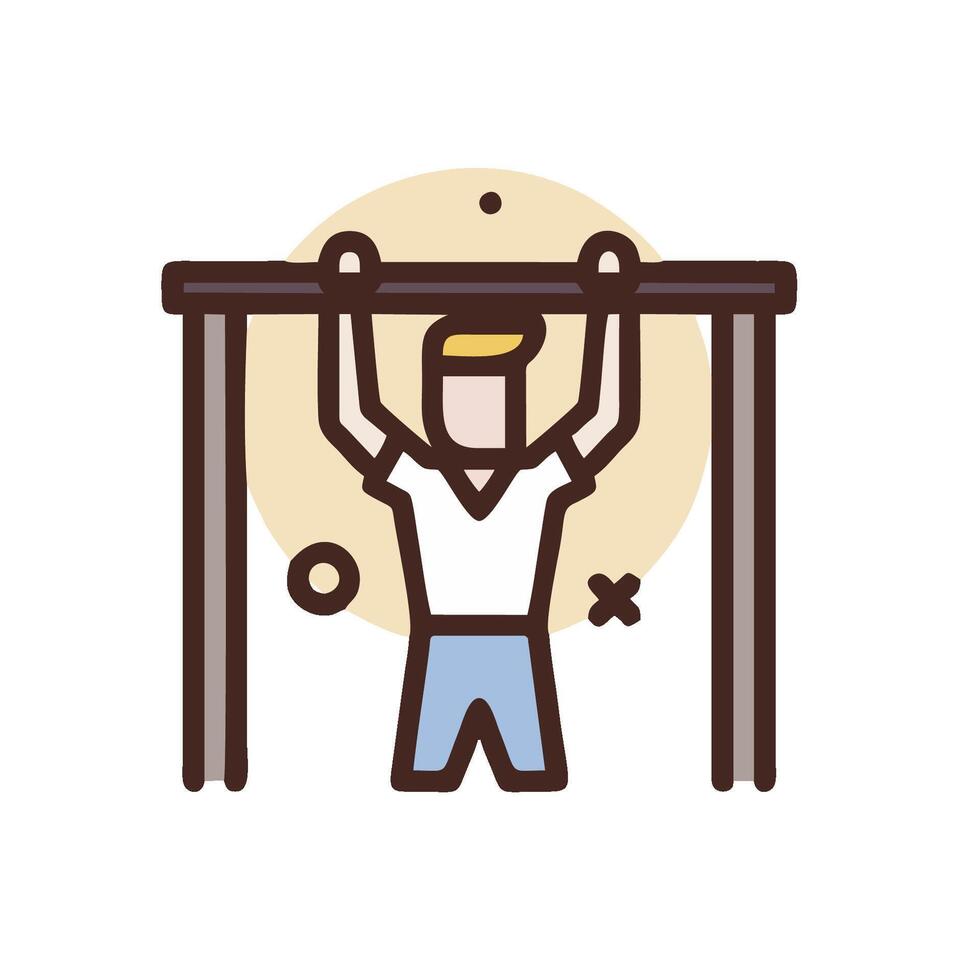 a man is hanging on a bar in a gym vector