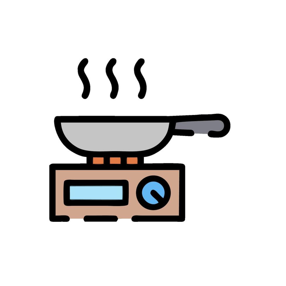 a wok on a stove with a pot of food vector