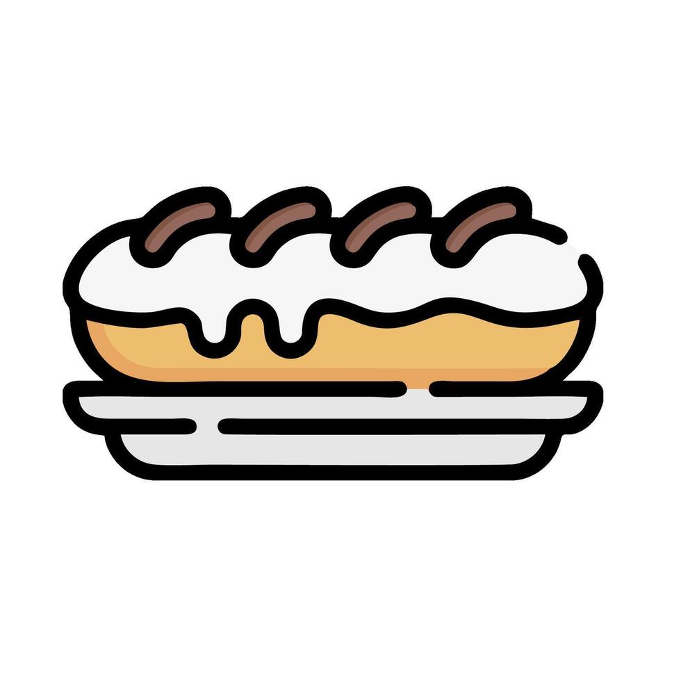 A donut with cream and chocolate on top vector