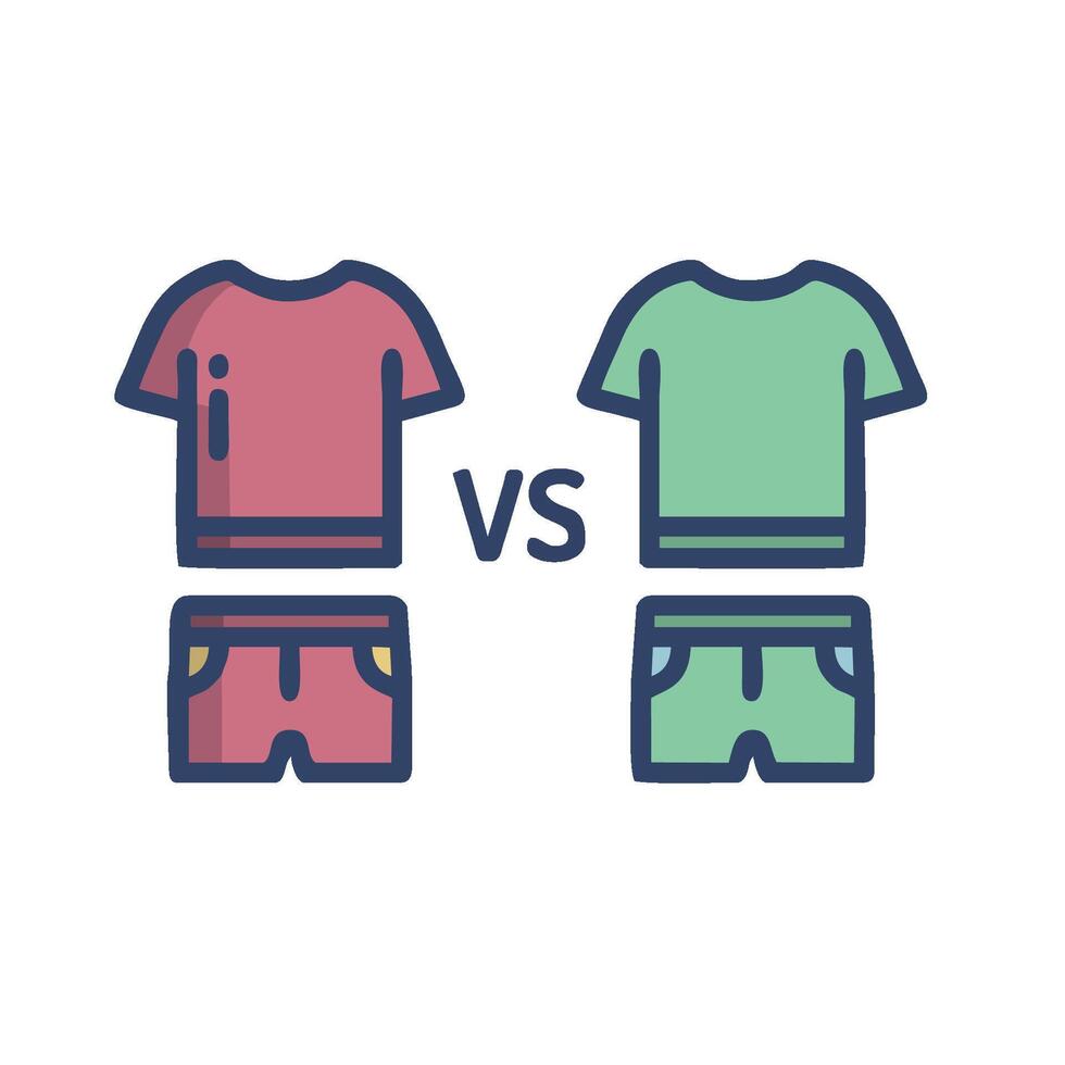 two shirts and shorts are shown in different colors vector