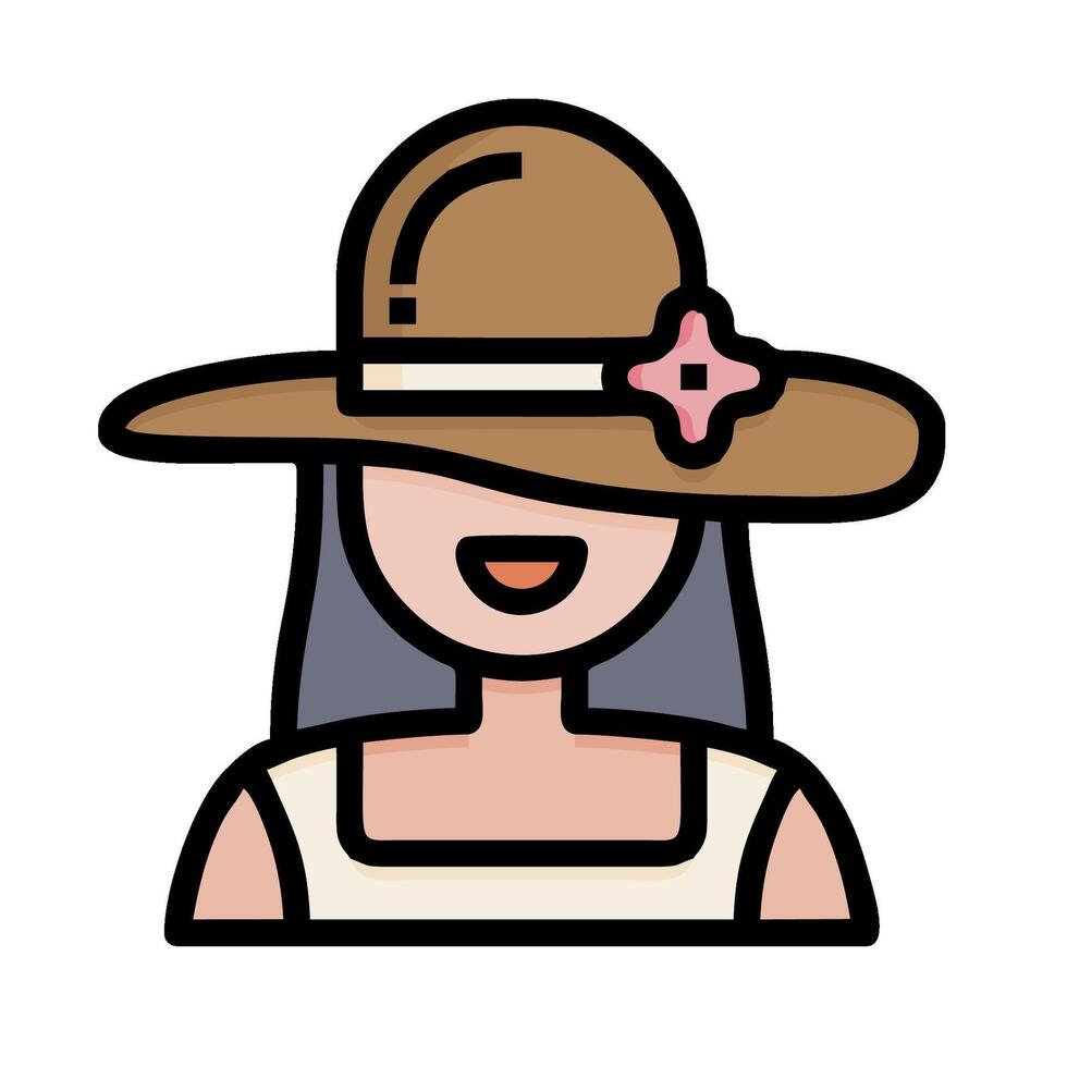 a woman wearing a hat icon vector