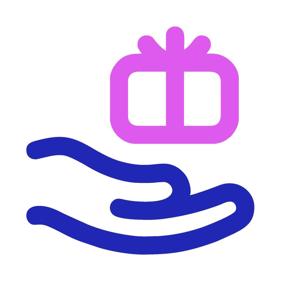 a hand holding a gift box with a purple and blue background vector
