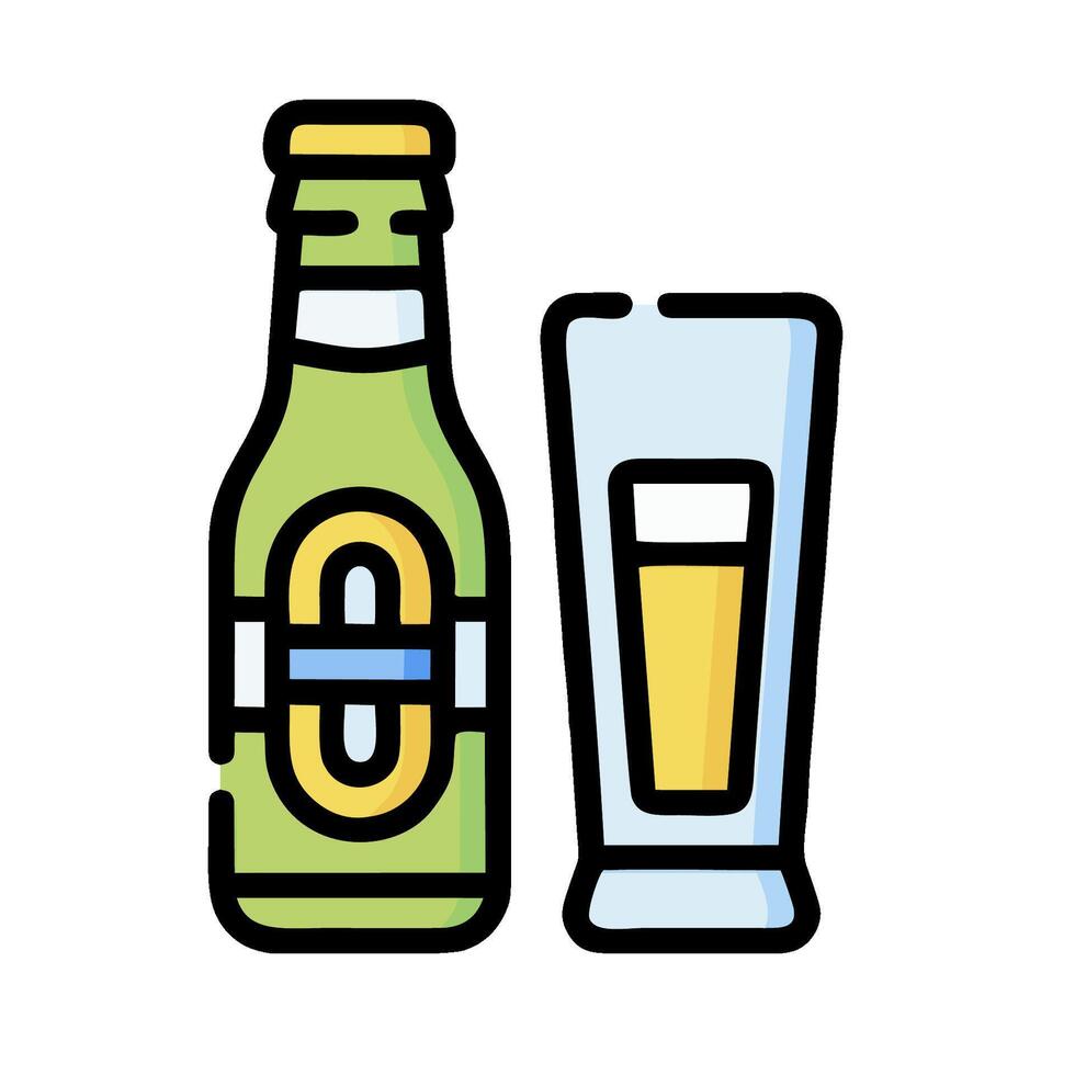 beer bottle and glass icon vector