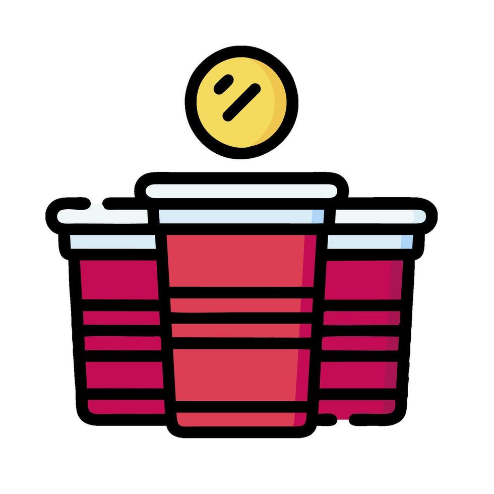 two red cups with a coin in one of them vector