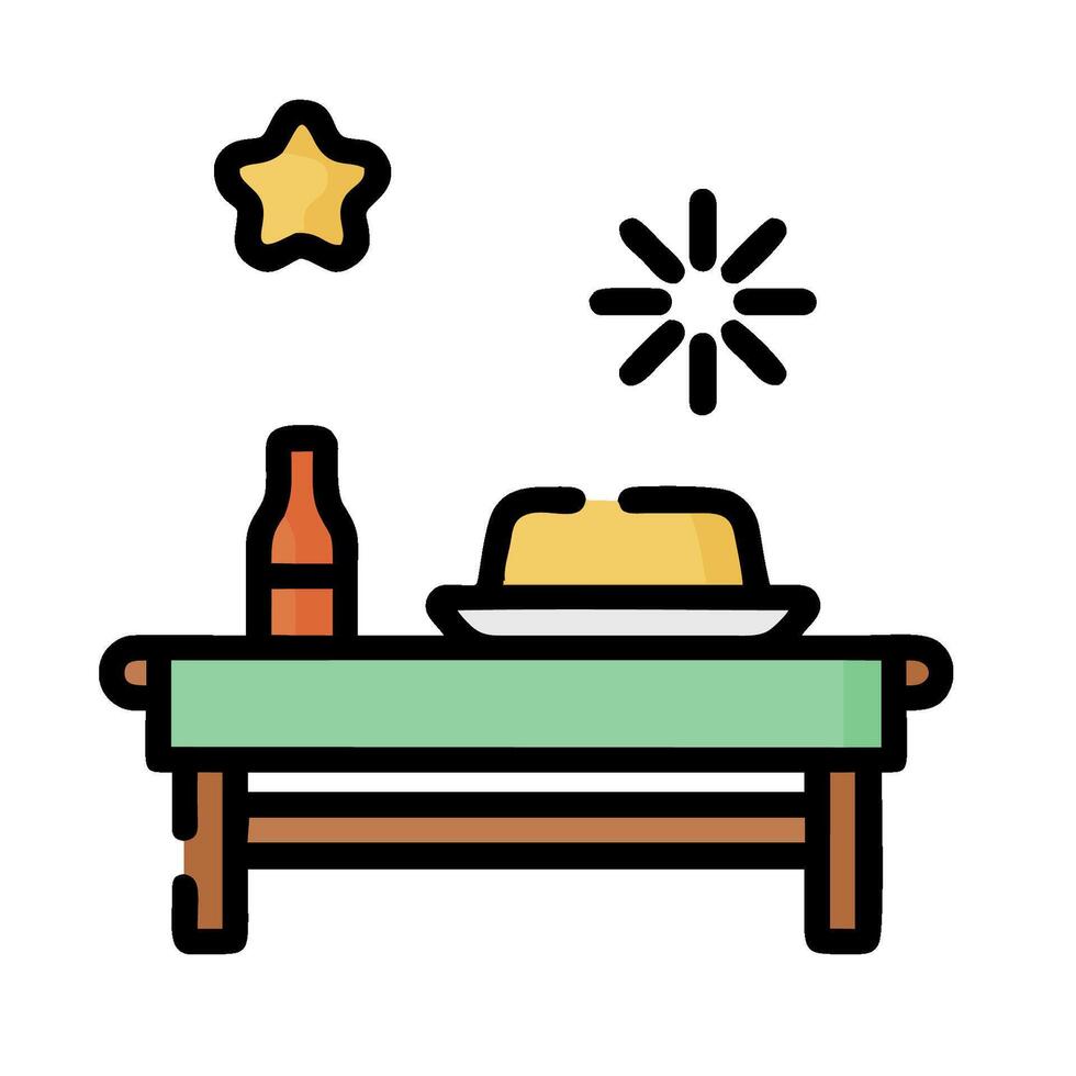 a table with food and a bottle of beer vector