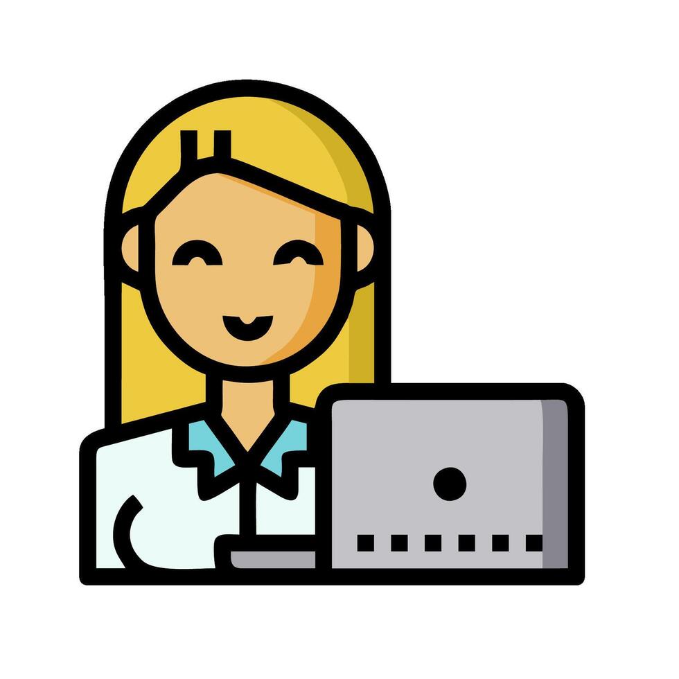 a woman with a laptop icon vector