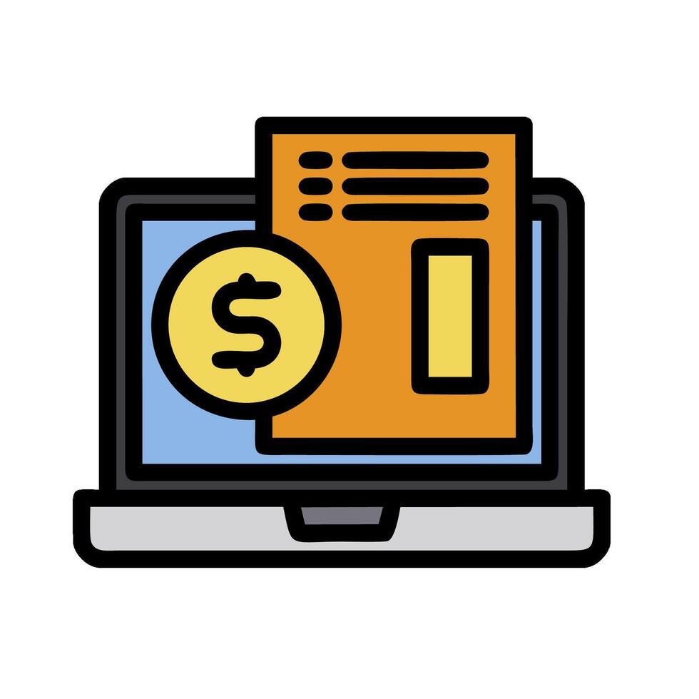 a laptop with a paper and a dollar sign vector