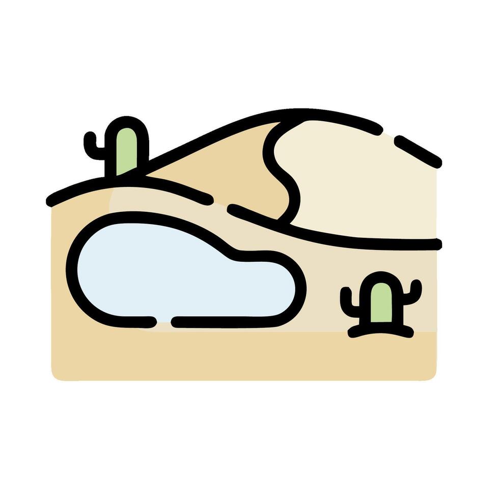 a desert landscape with cactus plants and a water source vector