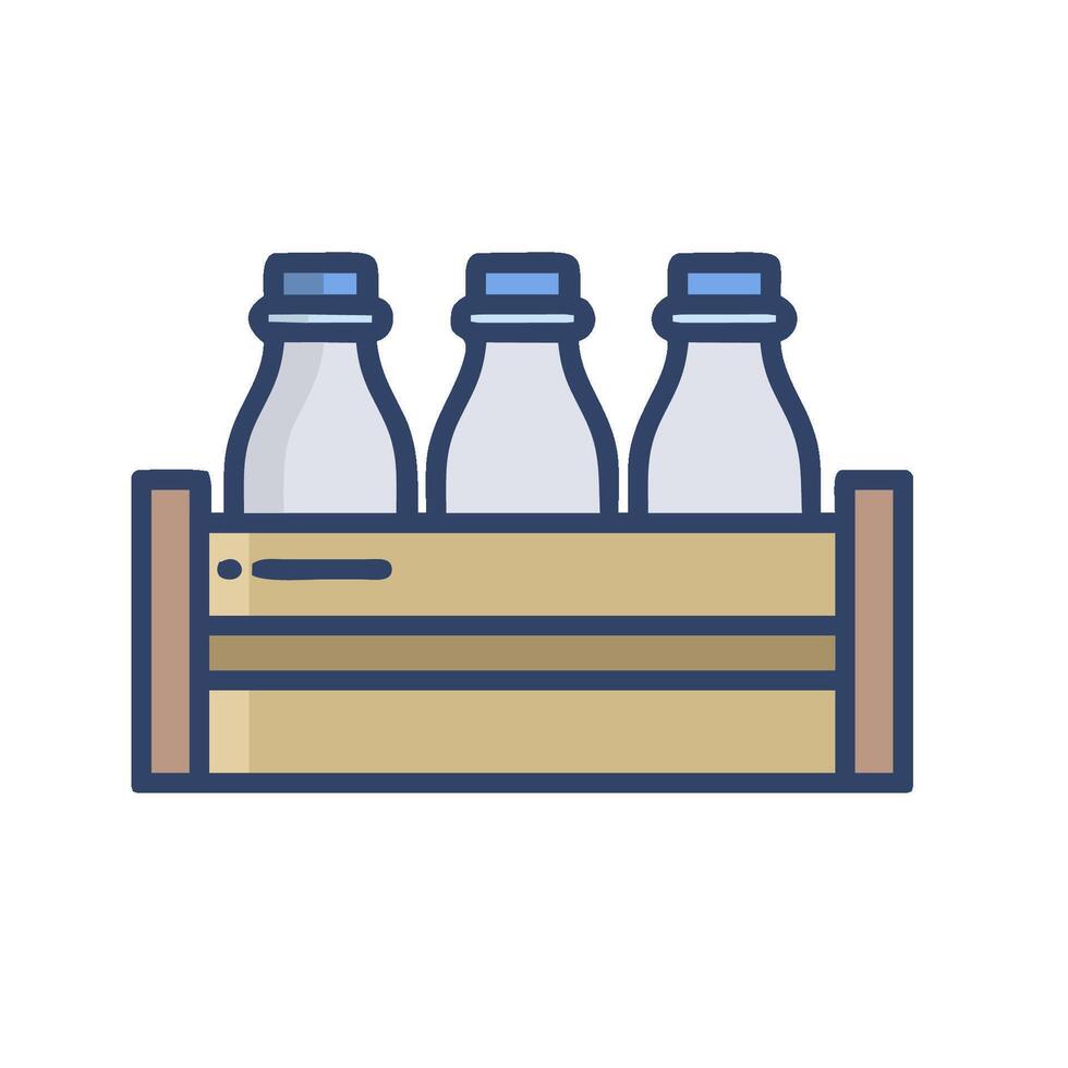 a wooden crate with three bottles of milk vector