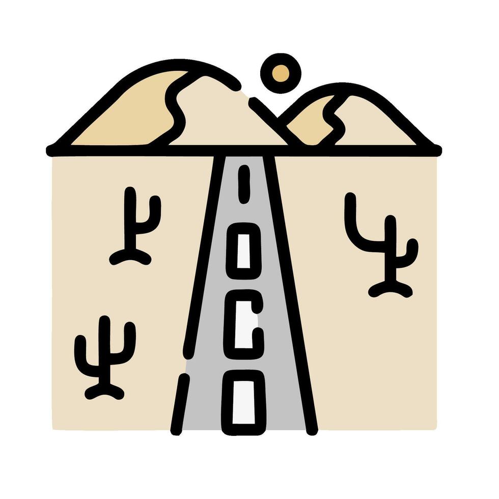 a desert road with cactus plants and mountains vector