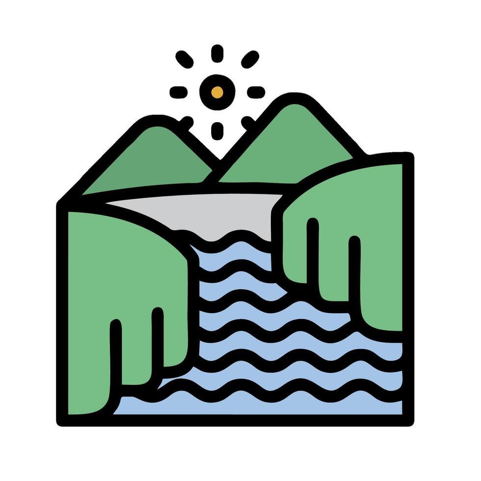 a mountain river and a sun in the background vector
