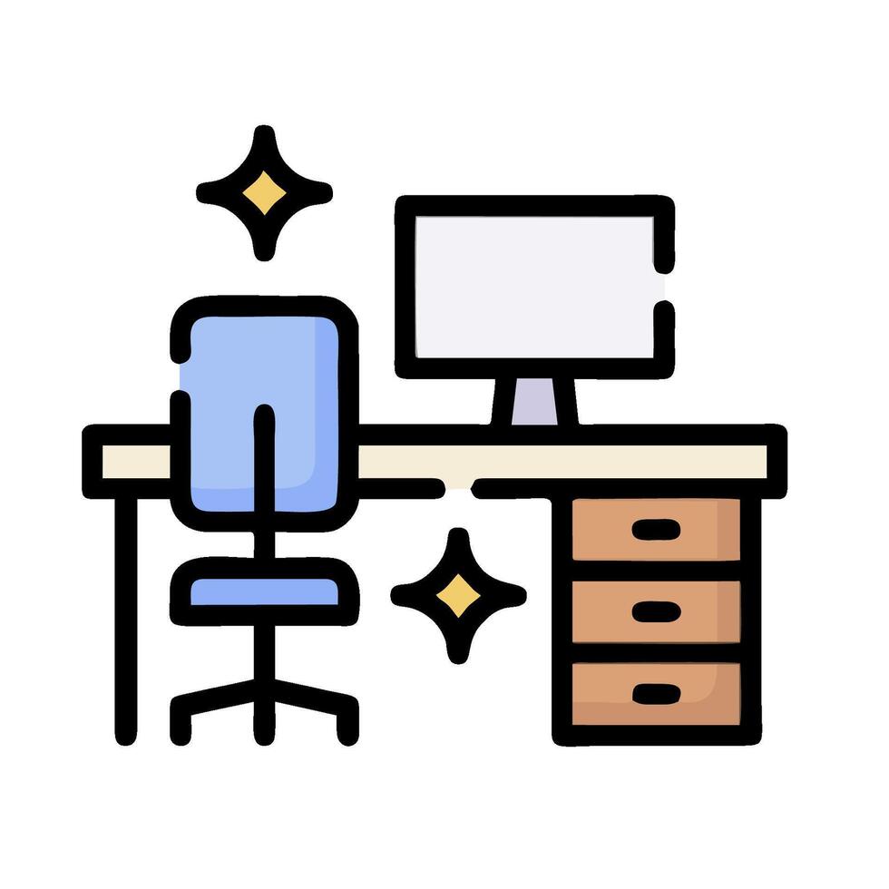 office desk with computer and chair vector