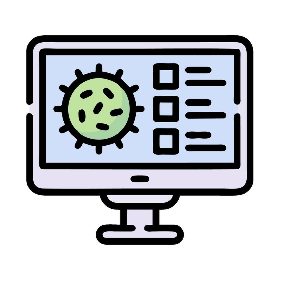 a computer monitor with a green virus on it vector