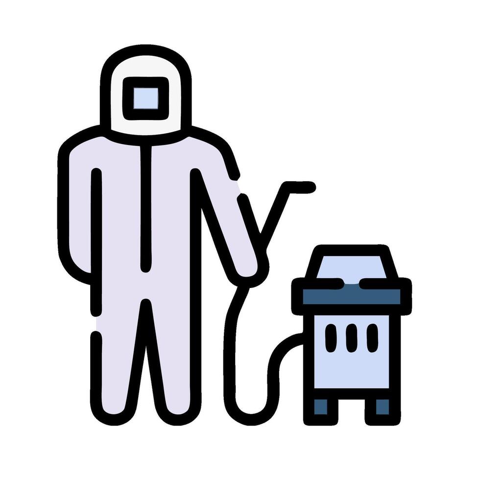 a man in a protective suit is holding a vacuum cleaner vector