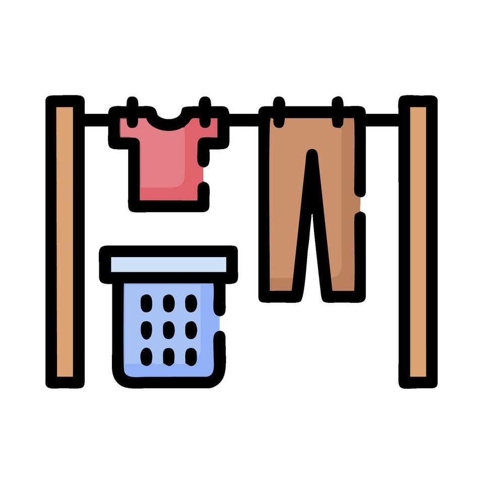 a laundry basket and clothes hanging on a clothesline vector