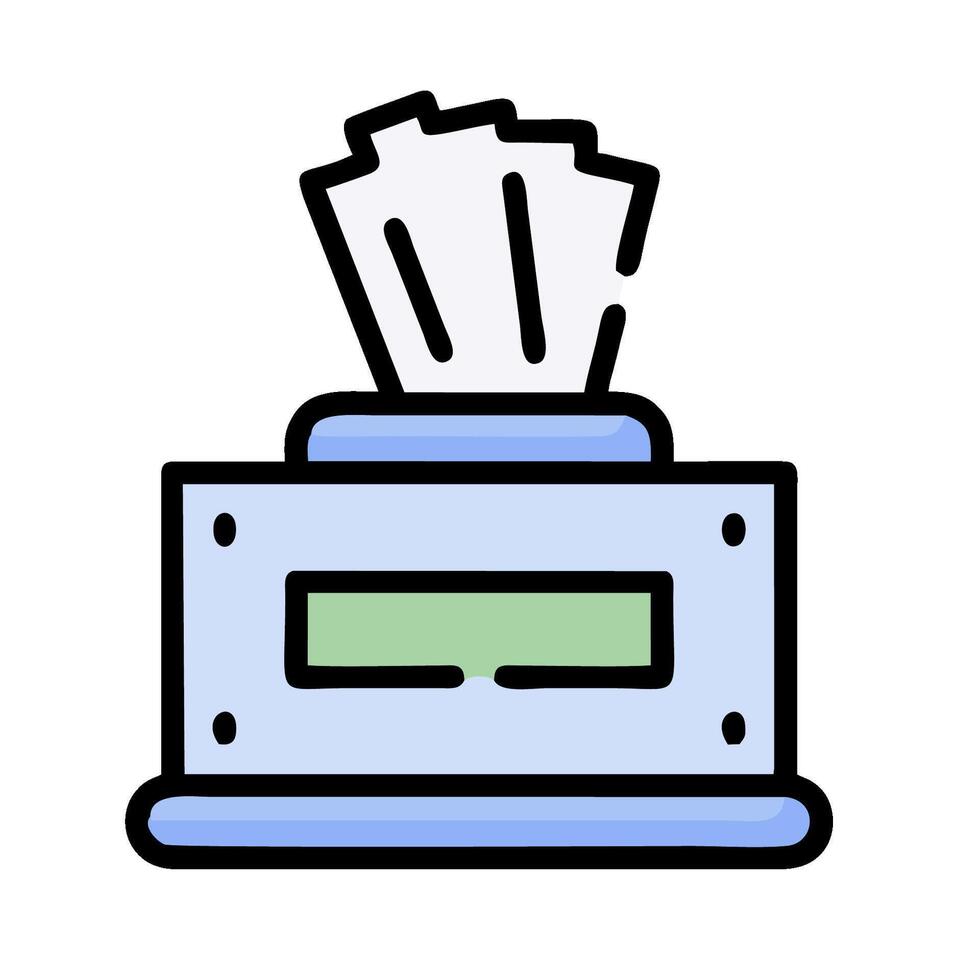 a tissue dispenser with a paper towel on top vector