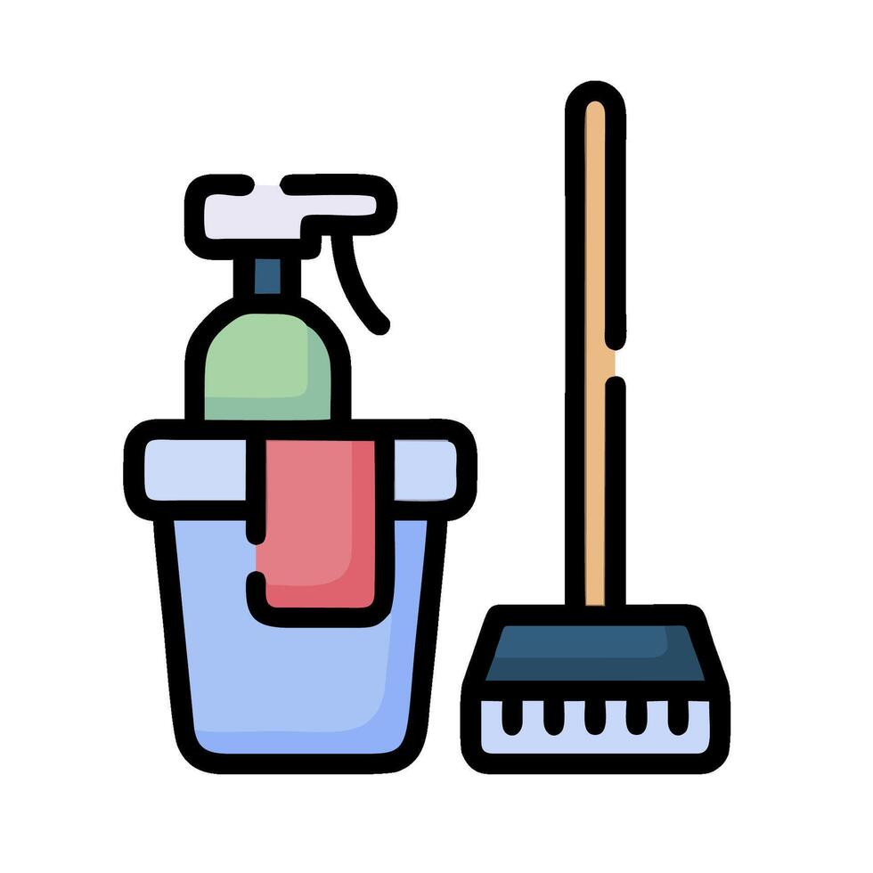 a bucket and a broom with a rag in it vector