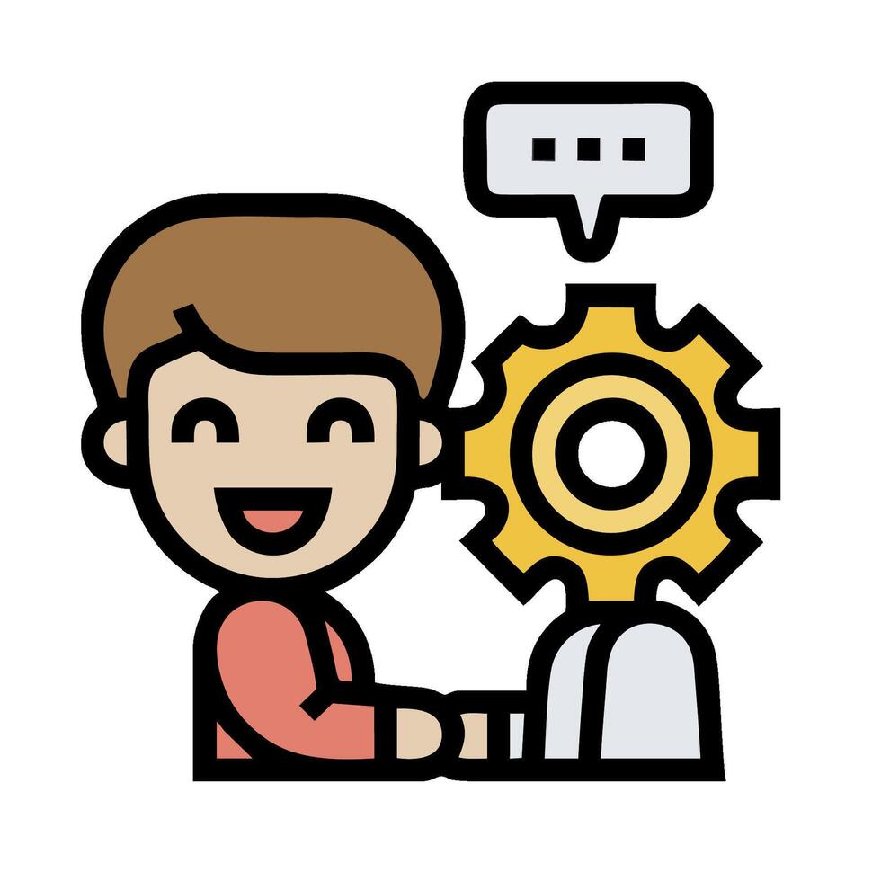 un hombre es trabajando en un computadora con un rueda dentada vector