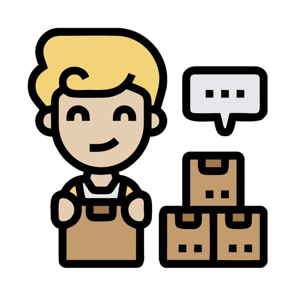 a man holding boxes and a speech bubble vector