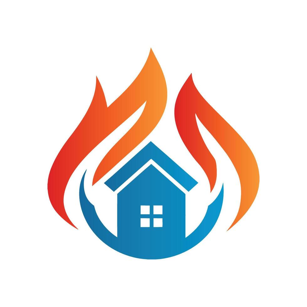 A house with flames and a fire logo vector