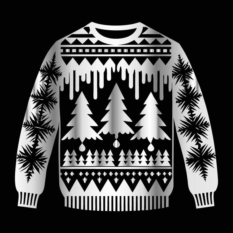 Christmas sweater with trees and snow on a black background vector