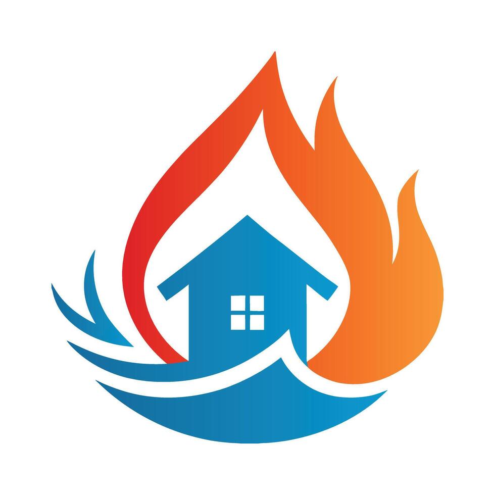 A house with flames and water in the background vector