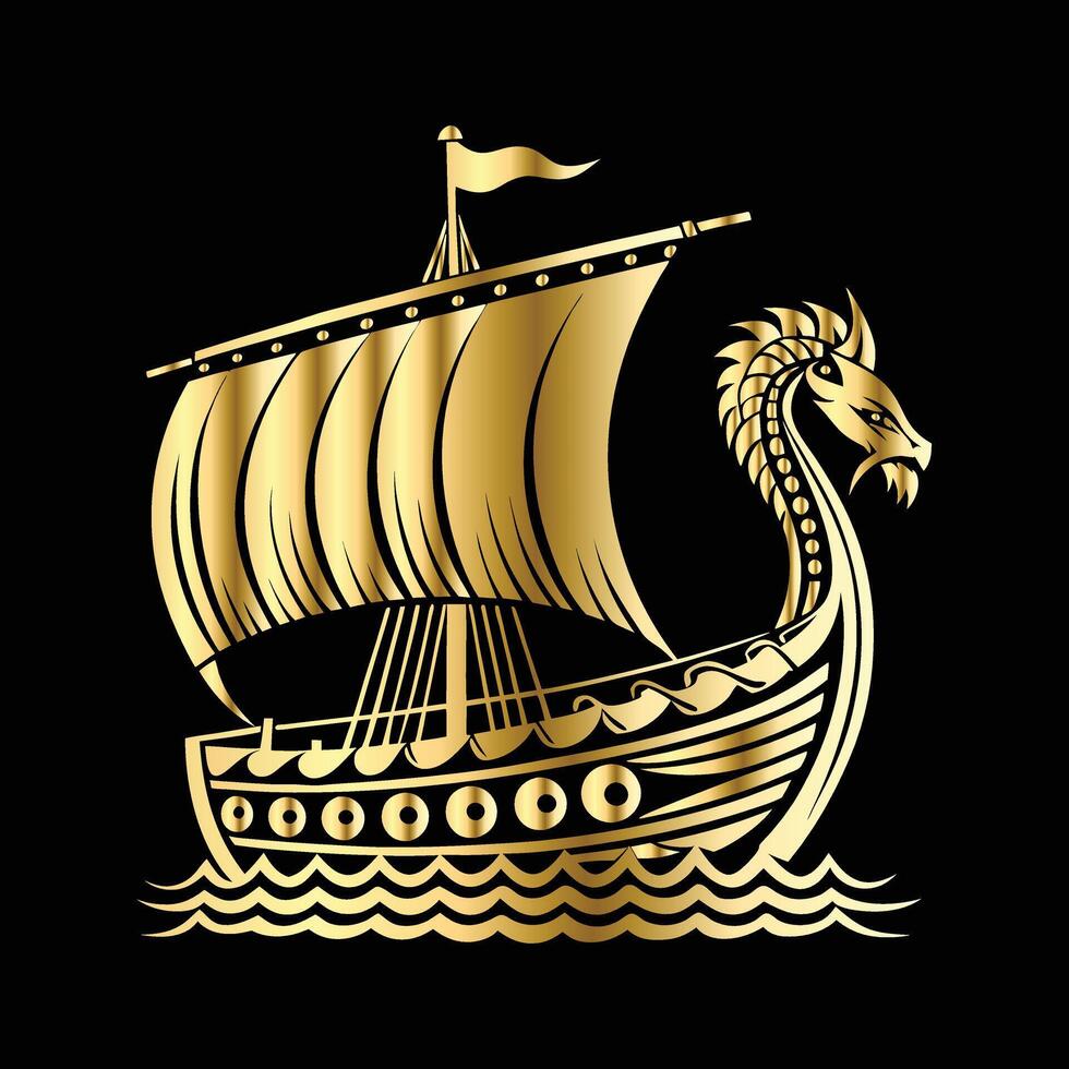 Golden ship with a dragon on it vector