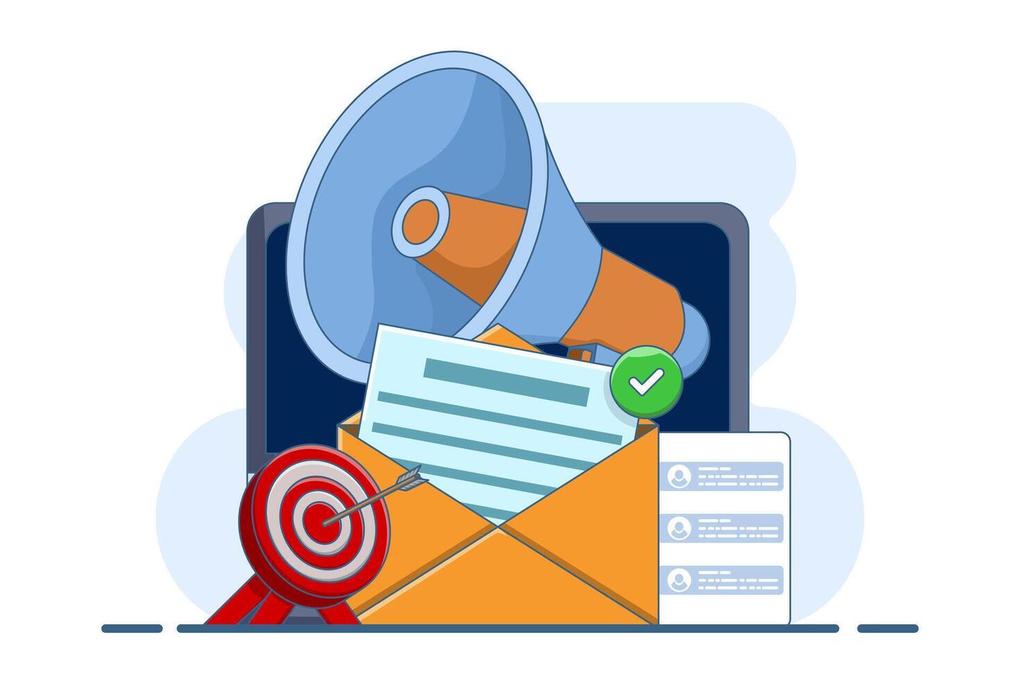email marketing concept, online business strategy, advertising, email newsletter, message, marketing materials, email marketing with newsletter, online business offers, digital advertising materials. vector