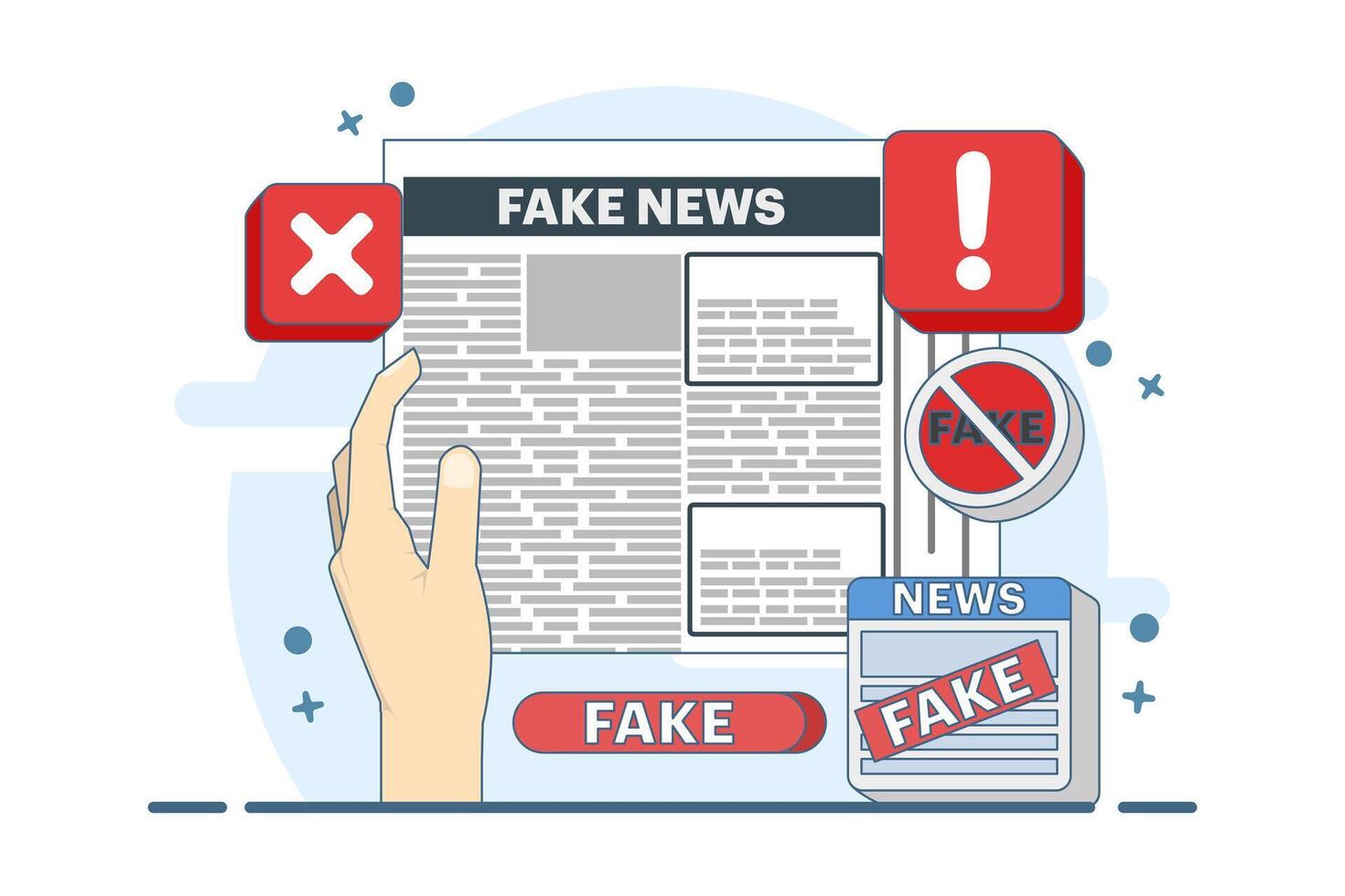 fake news concept, fake information in online news, Press, junk news content, Disinformation in newspapers, fake news online, fake information, hoax in social media, flat illustration. vector