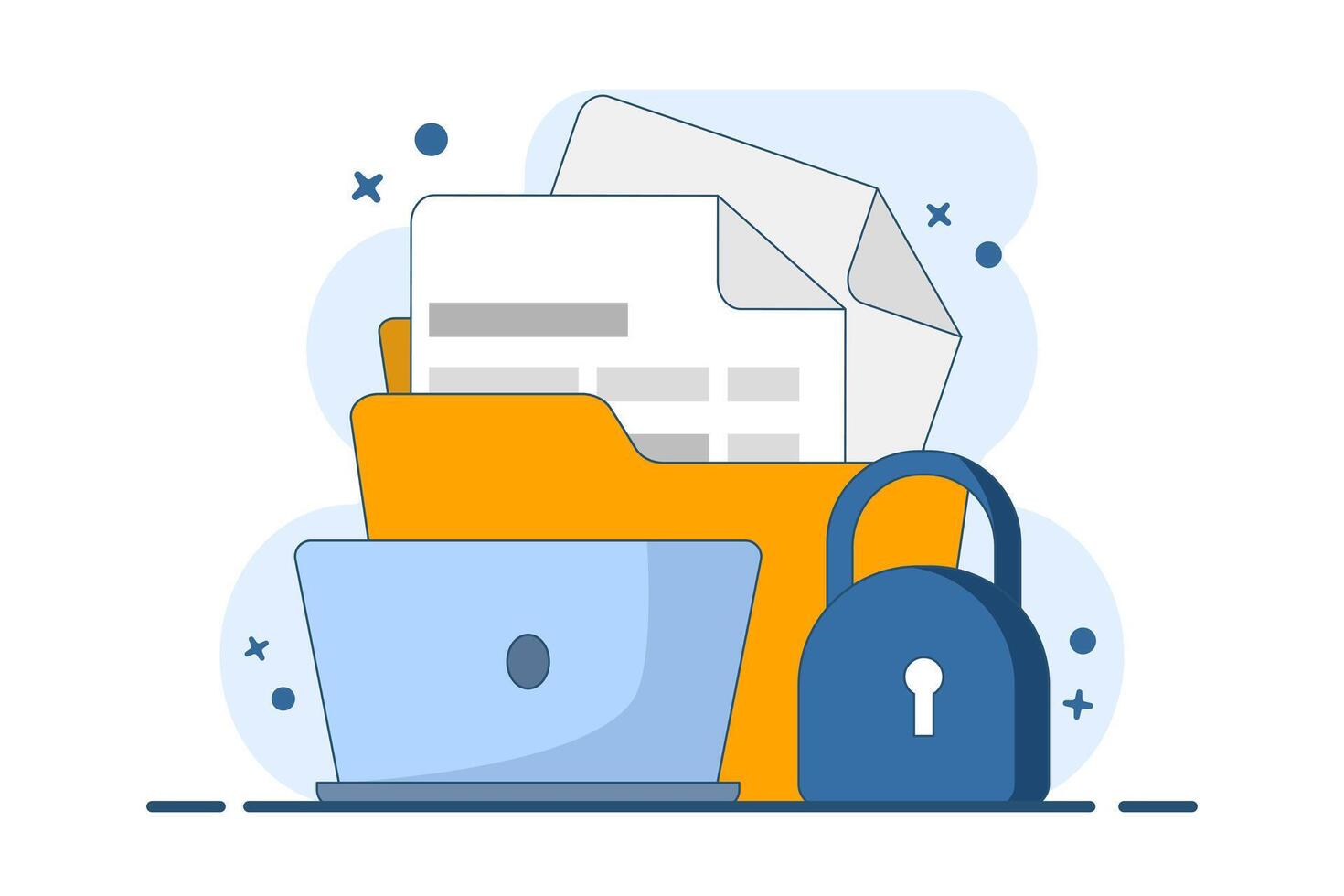 Confidential Document Concept, folder with Lock and Documents. Document and data security. Cyber security services to protect personal documents and data. File and folder protection and security. vector