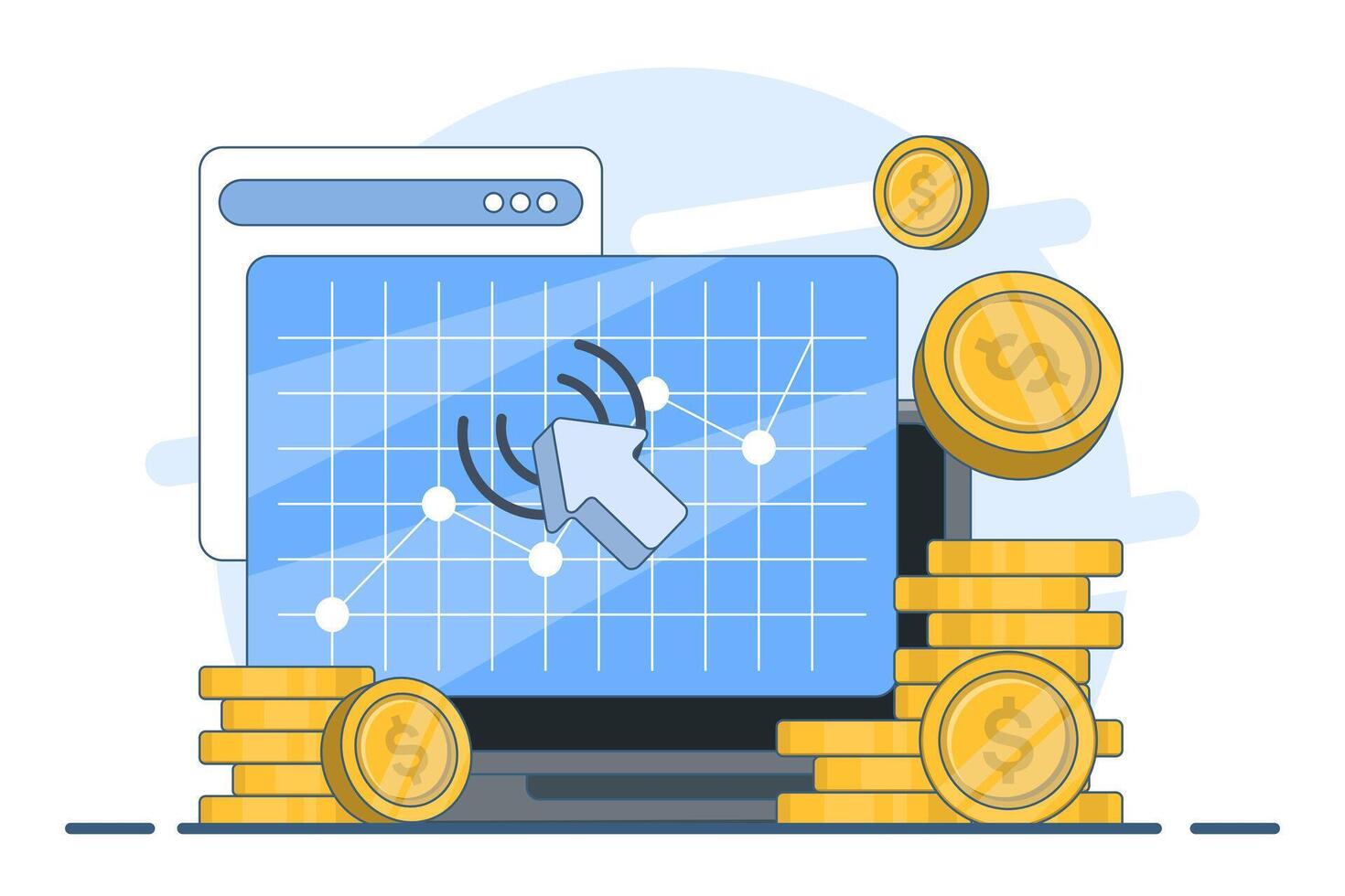 Pay per click concept, internet marketing, Cost per click, digital advertising investment on websites and social media, paid marketing strategies, CPC business growth, Advertising Materials. vector