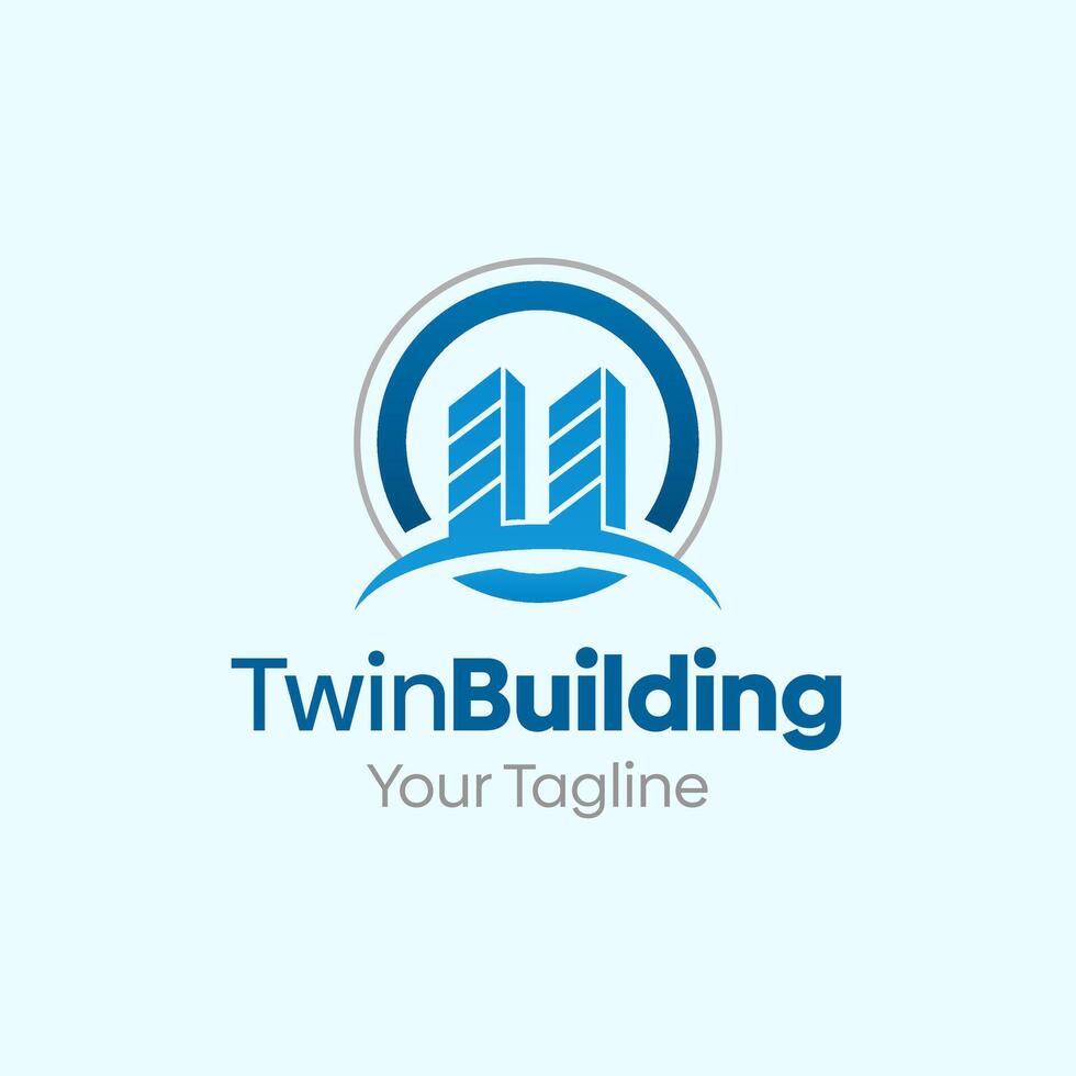 A blue and white logo for twin building vector