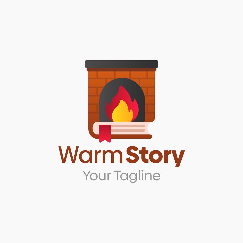 A fireplace with a book on it and a sign that says warm story vector