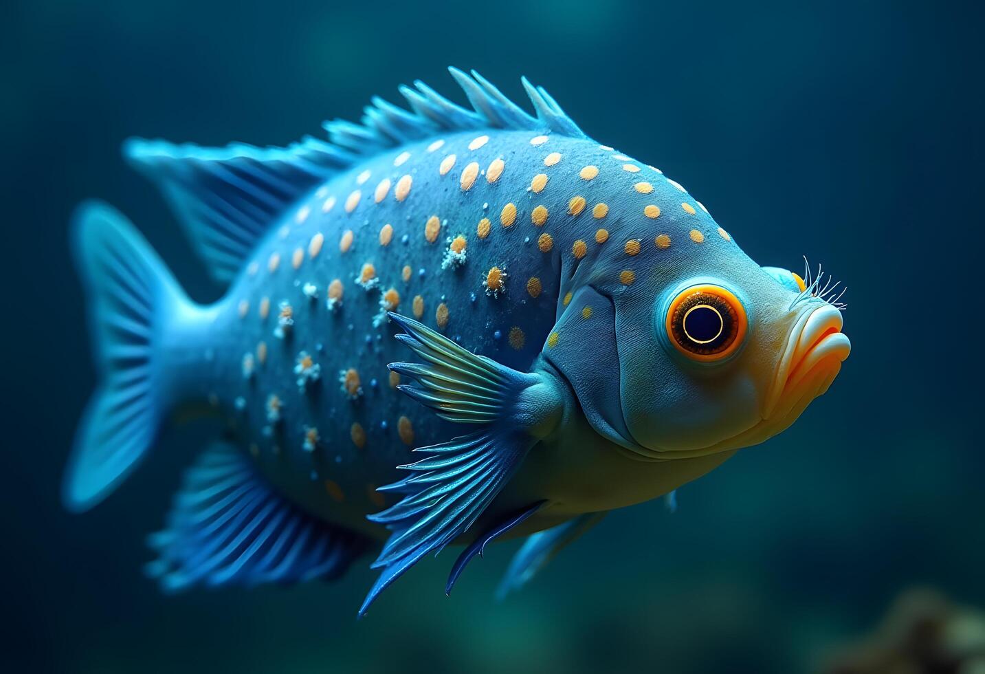 A blue fish with orange spots swimming in the ocean photo